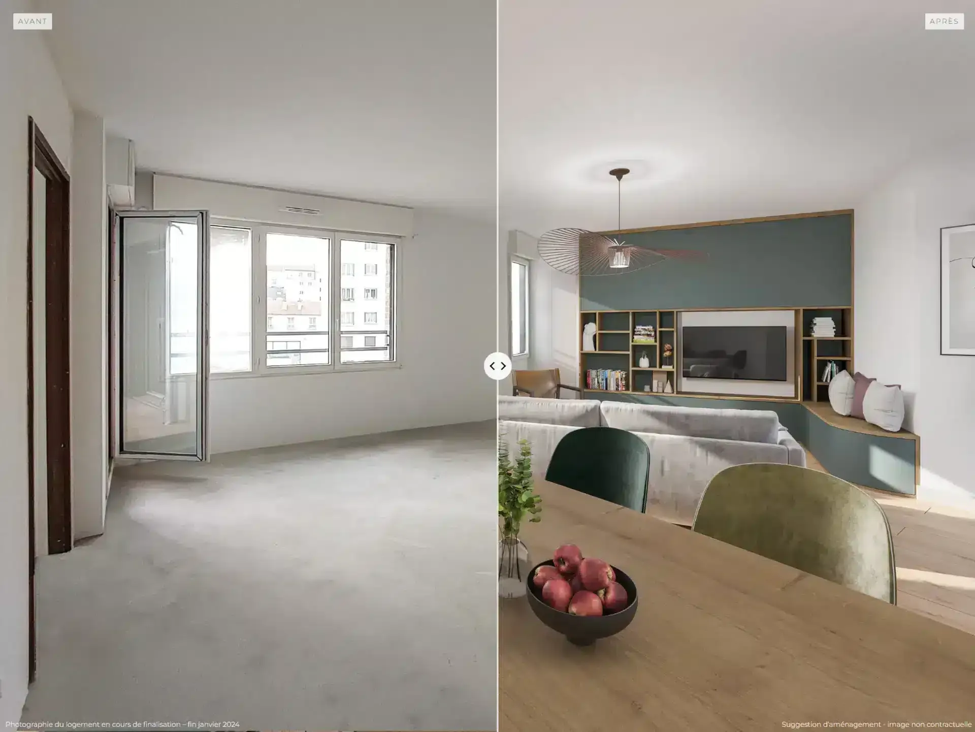 Comparatif avant/après d'un logement du programme 50 Avenue de Gravelle à Charenton-le-Pont